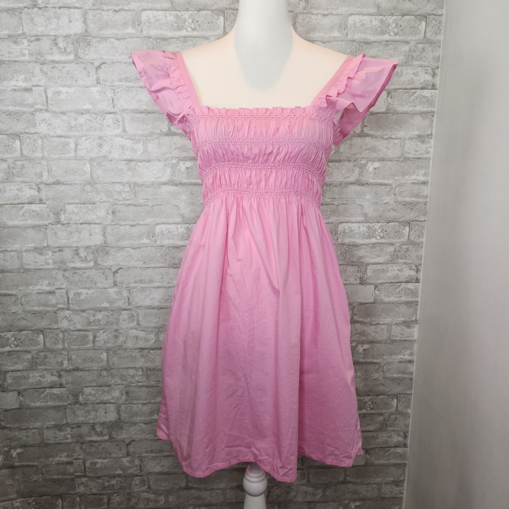 French Connection Pink Smocked Mini Dress Ruffle Coquette Preppy 2